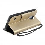 Wholesale Samsung Galaxy S5 SM-G900 Slim Flip Leather Wallet TPU Case with Strap and Stand (Gold)